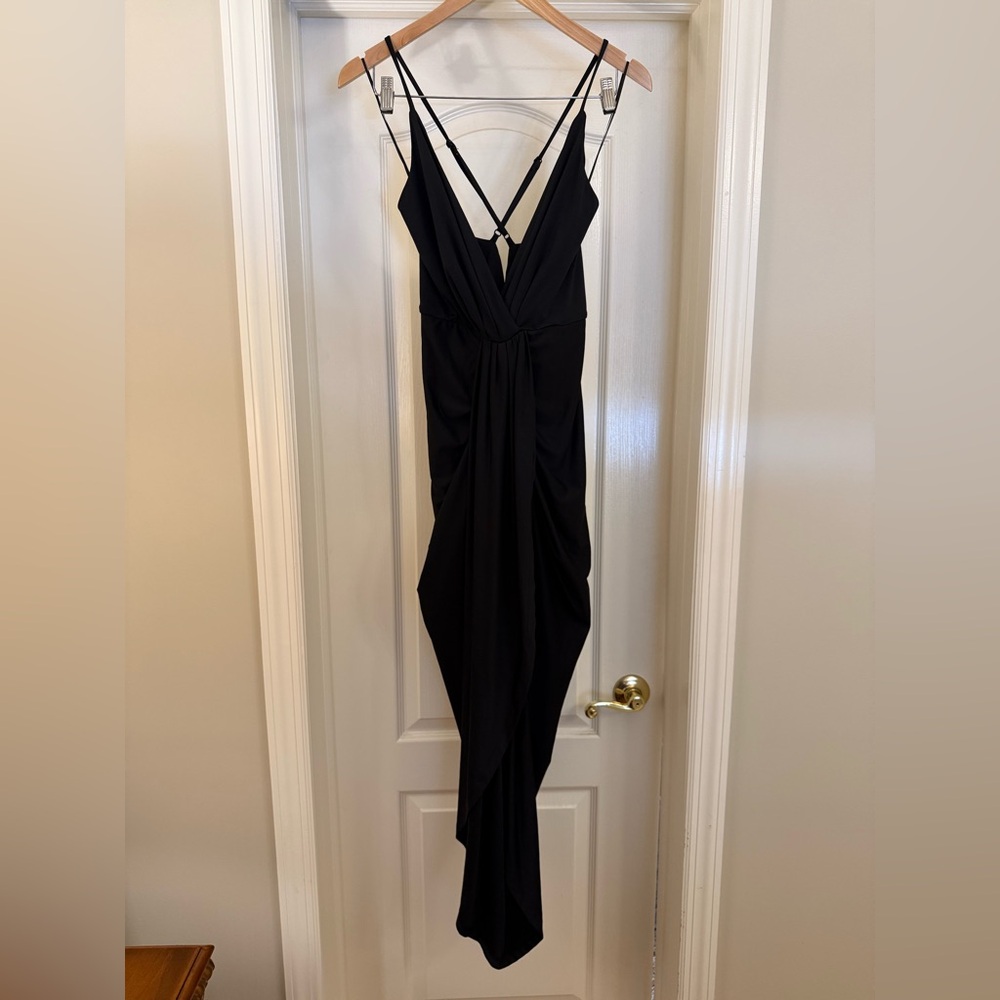 Miss Avenue Black Backless V-Neck Draped Evening Dress